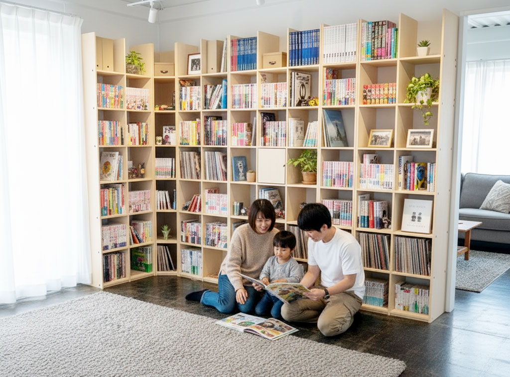 将来まで見据えた壁一面の壁面本棚