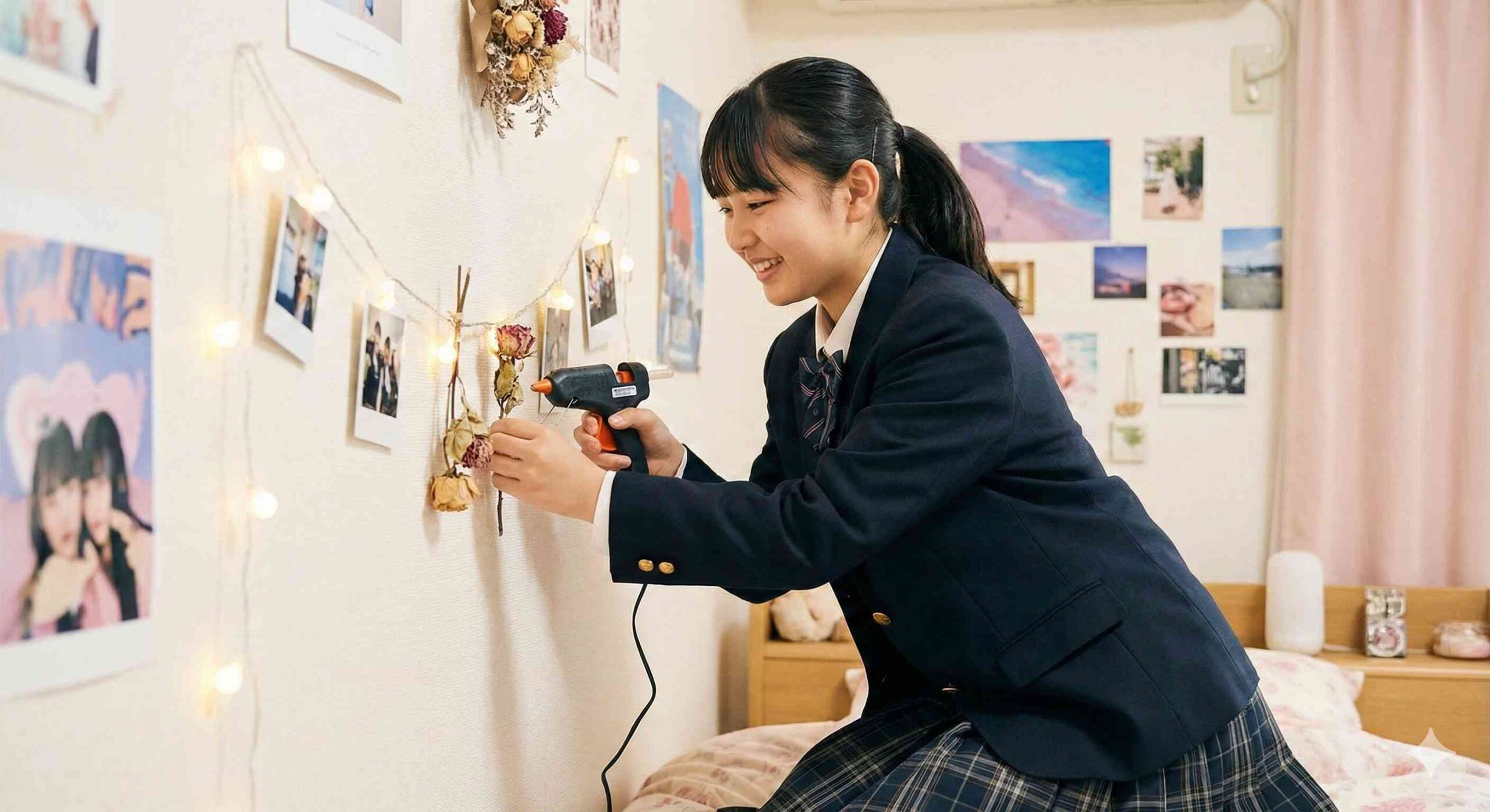 「グルーガン」を使って飾り付けをする