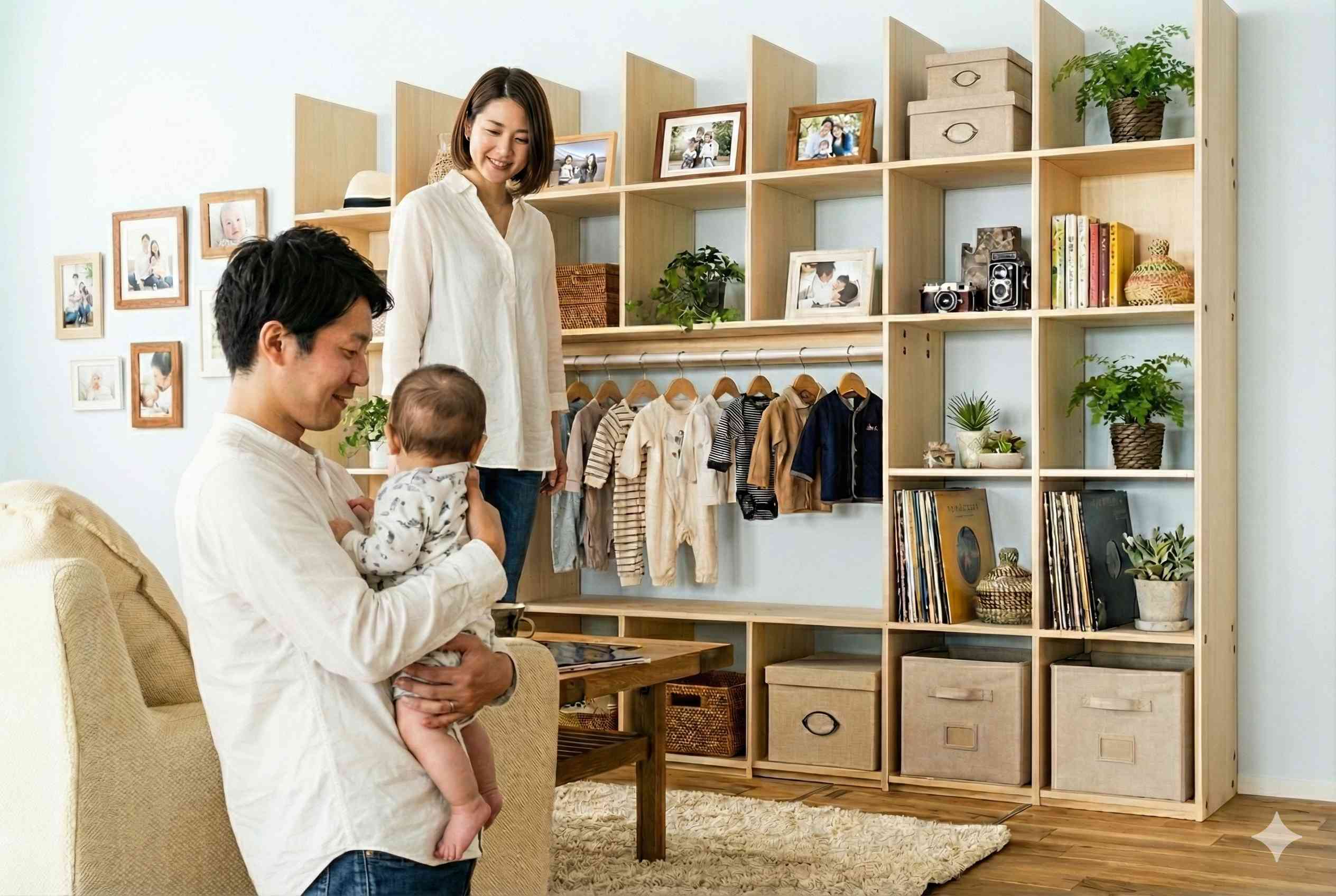 「テレビ開口部付き」に赤ちゃんの衣類を飾る