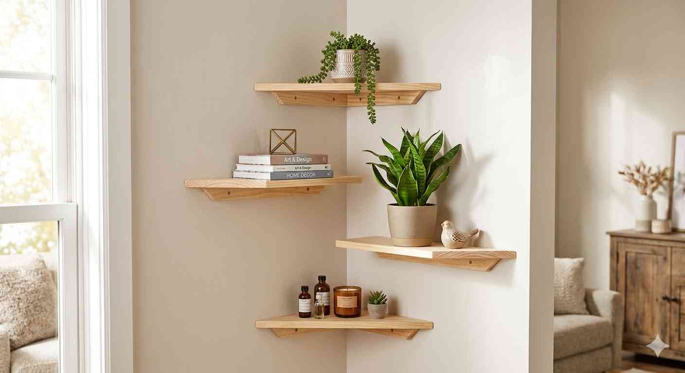 「三角形のウォールシェルフ」を段違いで配置