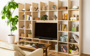 テレビ台は部屋が広く見えるロータイプより壁面収納のハイタイプ